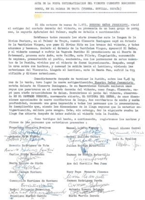 Acta de Estigmatización del 14 de Marzo 1973 del Papa San Gregorio XVII, firmada por Testigos